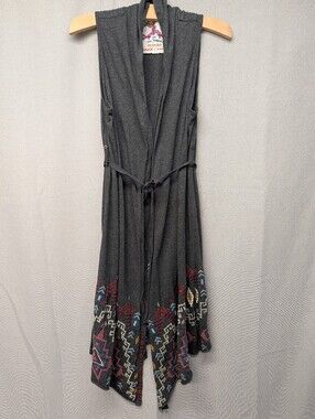 Johnny Was Dark Gray Sleeveless Cardigan Vest W/ Southwestern Hem Size S NWOT
